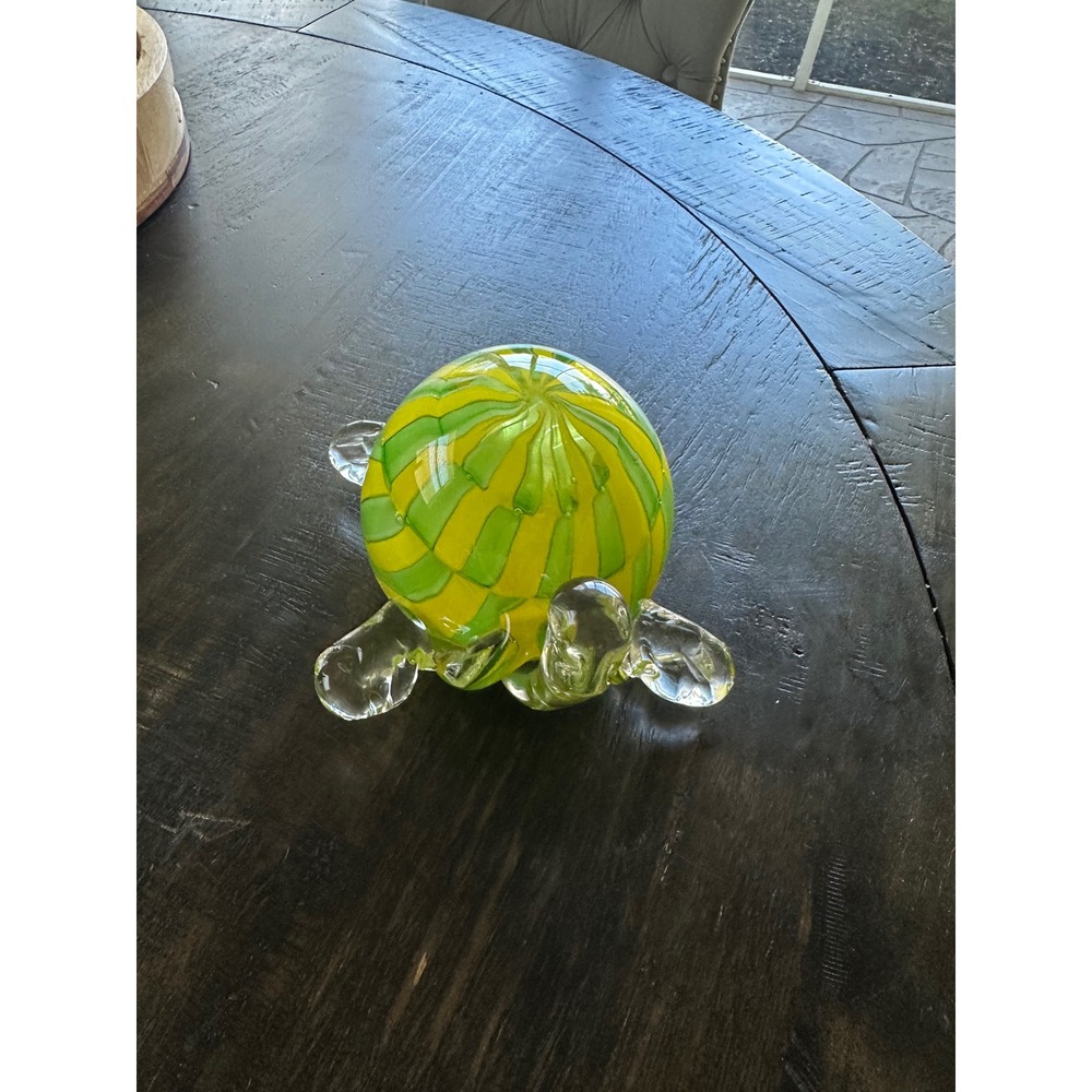 Gorgeous designs  Glass Studio Turtle Yellow Green‎ Swirl Art Glass Paperweight